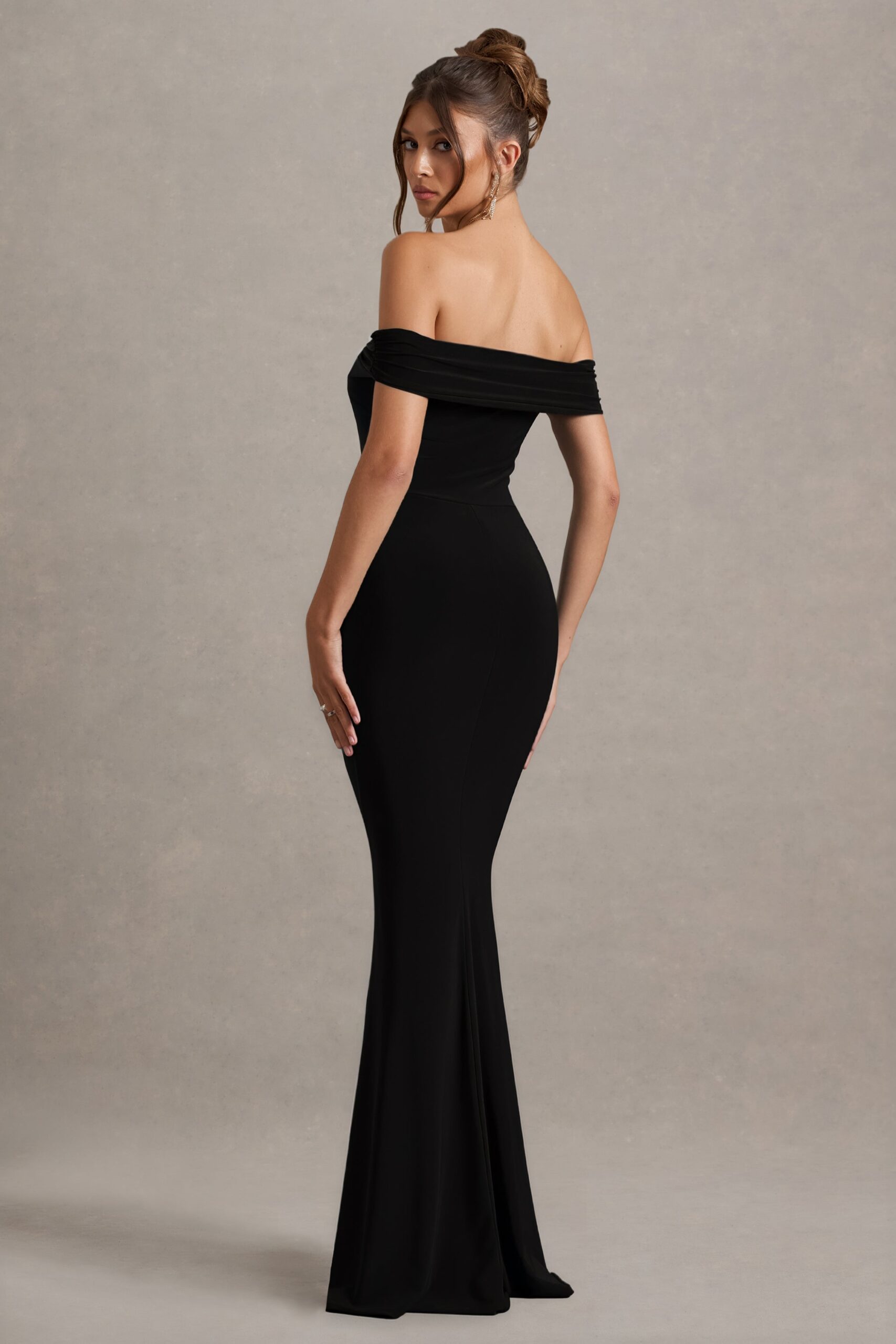 Law of Attraction | Black Bardot Draped Split Maxi Dress - Image 2