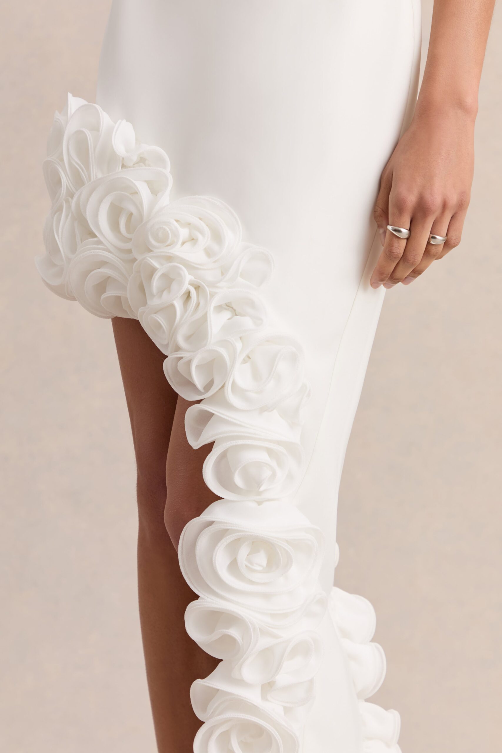 Indira | White Halter-Neck Maxi Dress With Asymmetric-Floral Hem - Image 5