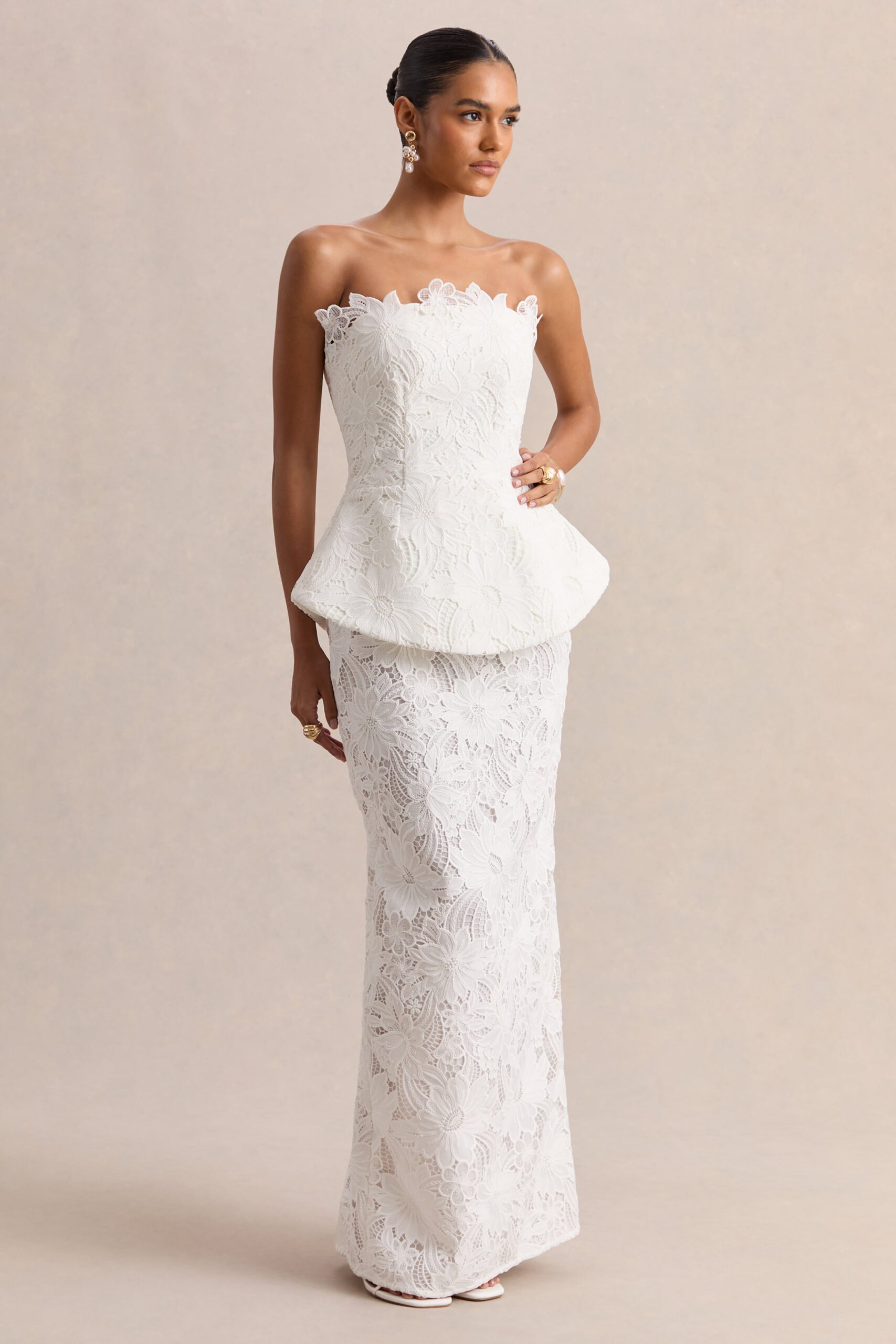 Delvine | White Lace Bandeau Corset Maxi Dress - Image 4