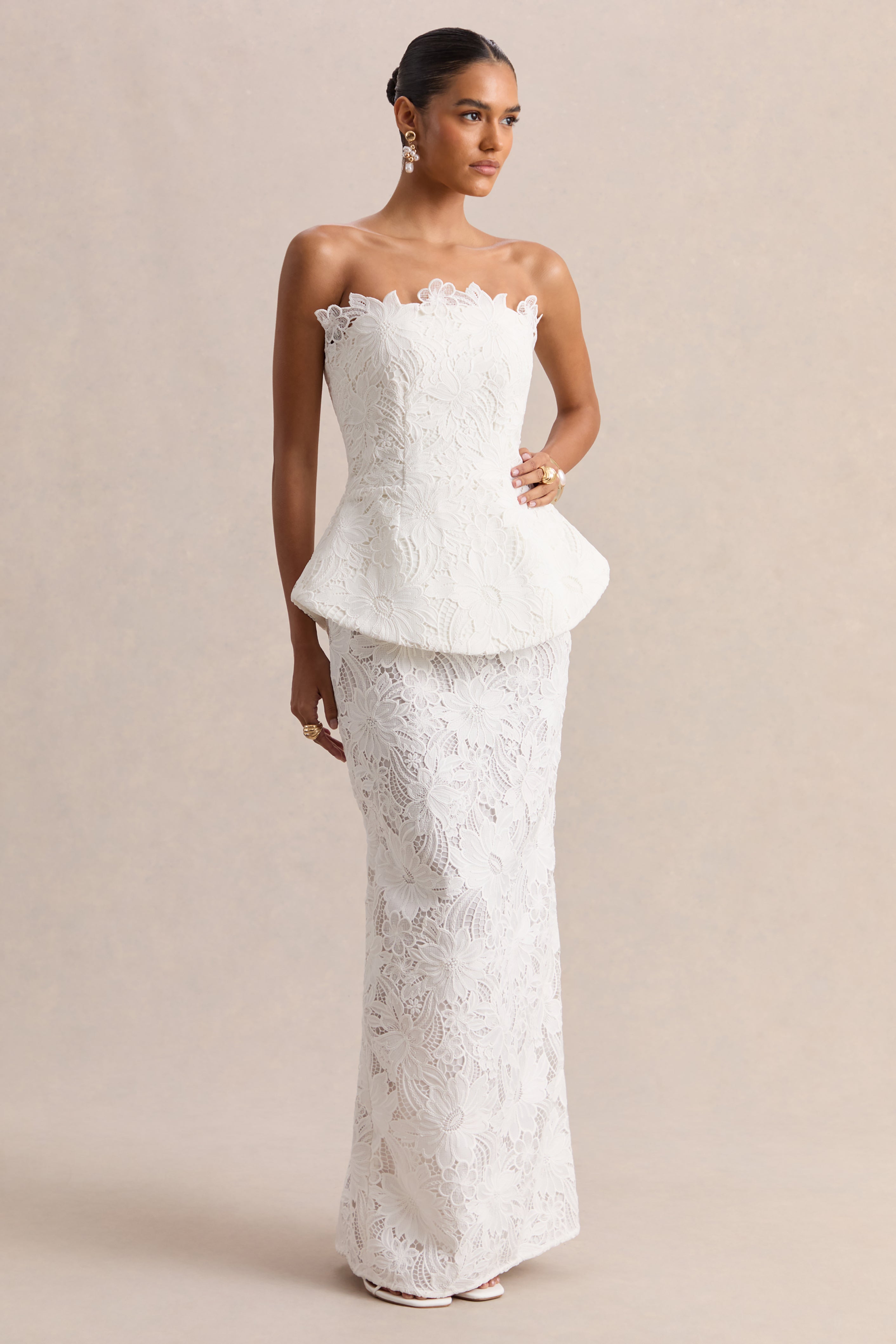 Delvine | White Lace Bandeau Corset Maxi Dress - Image 4