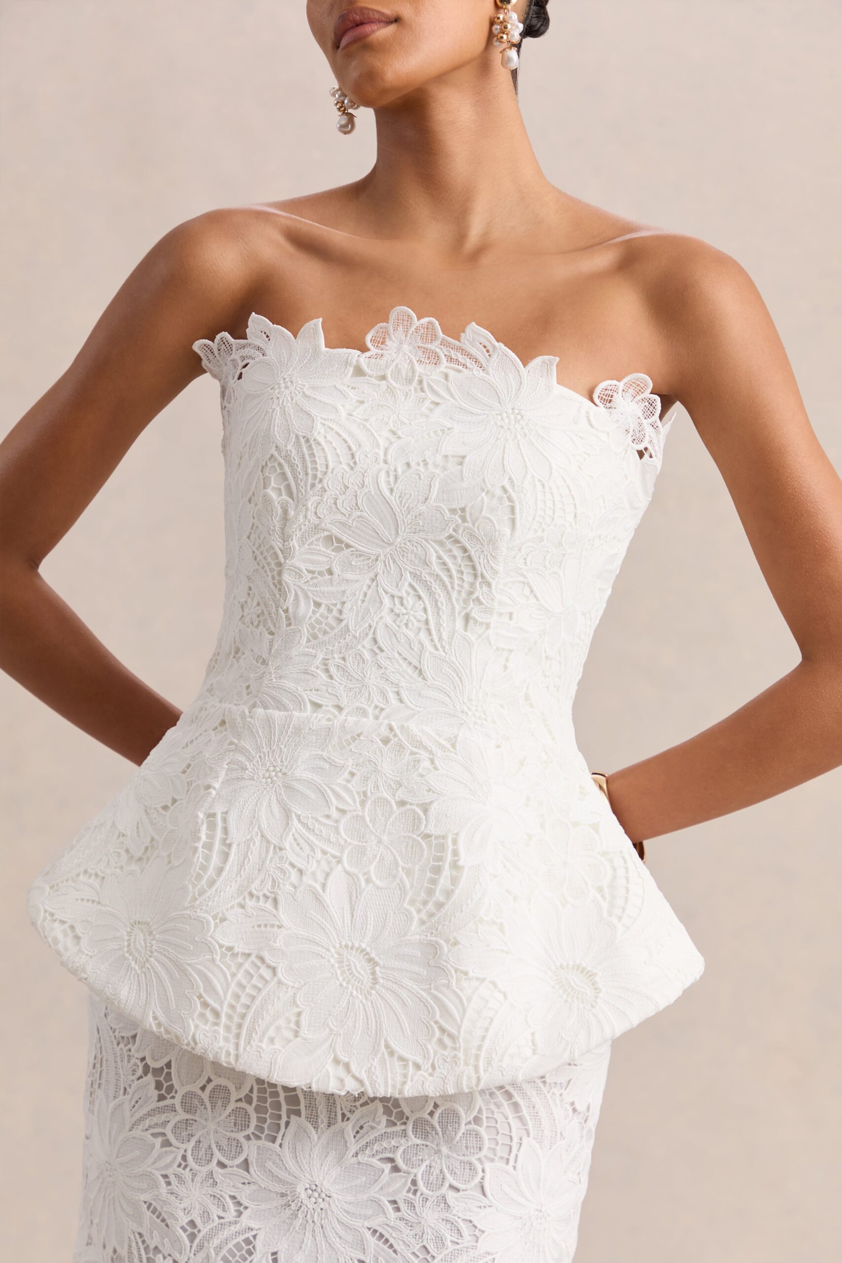 Delvine | White Lace Bandeau Corset Maxi Dress - Image 3