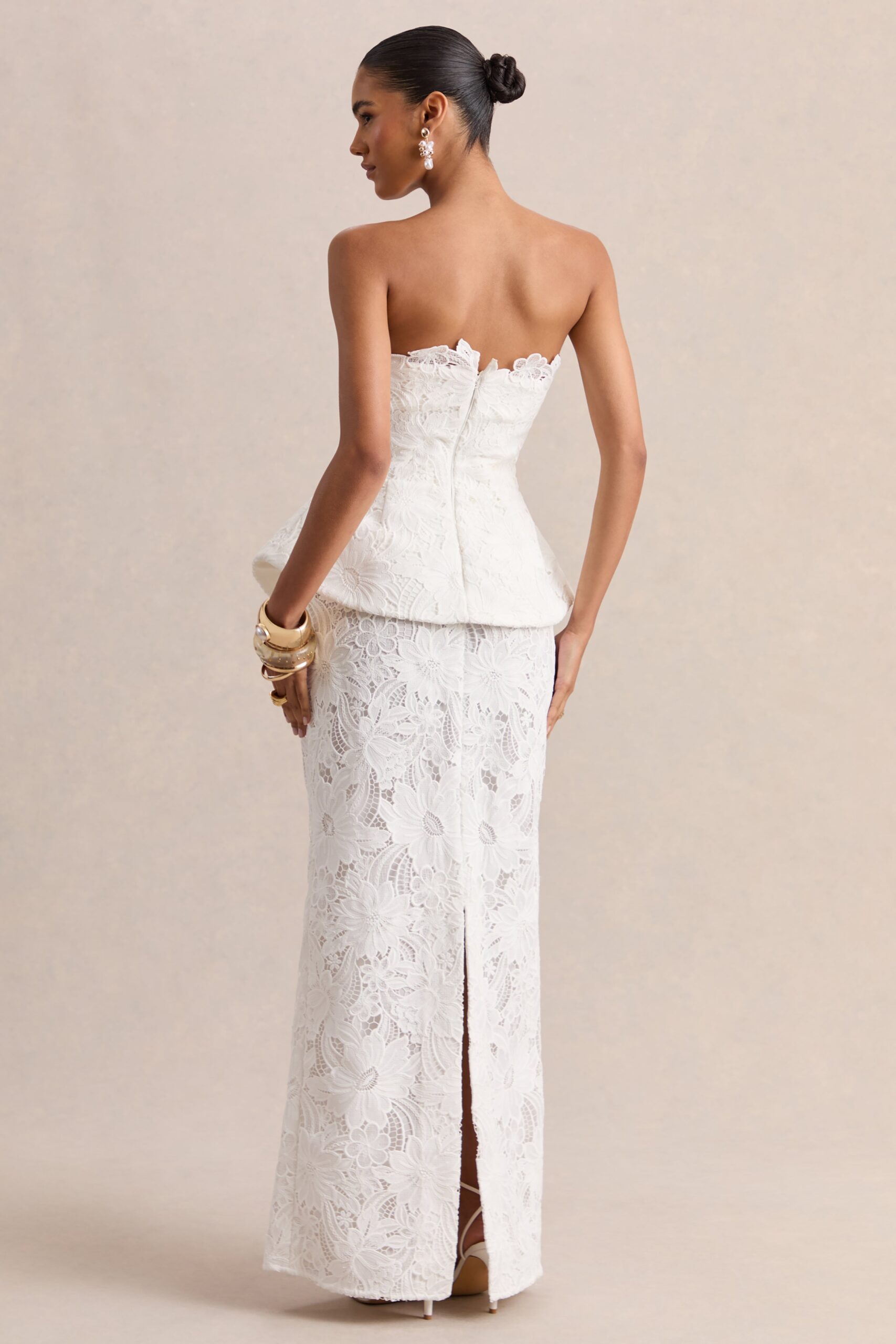 Delvine | White Lace Bandeau Corset Maxi Dress - Image 2