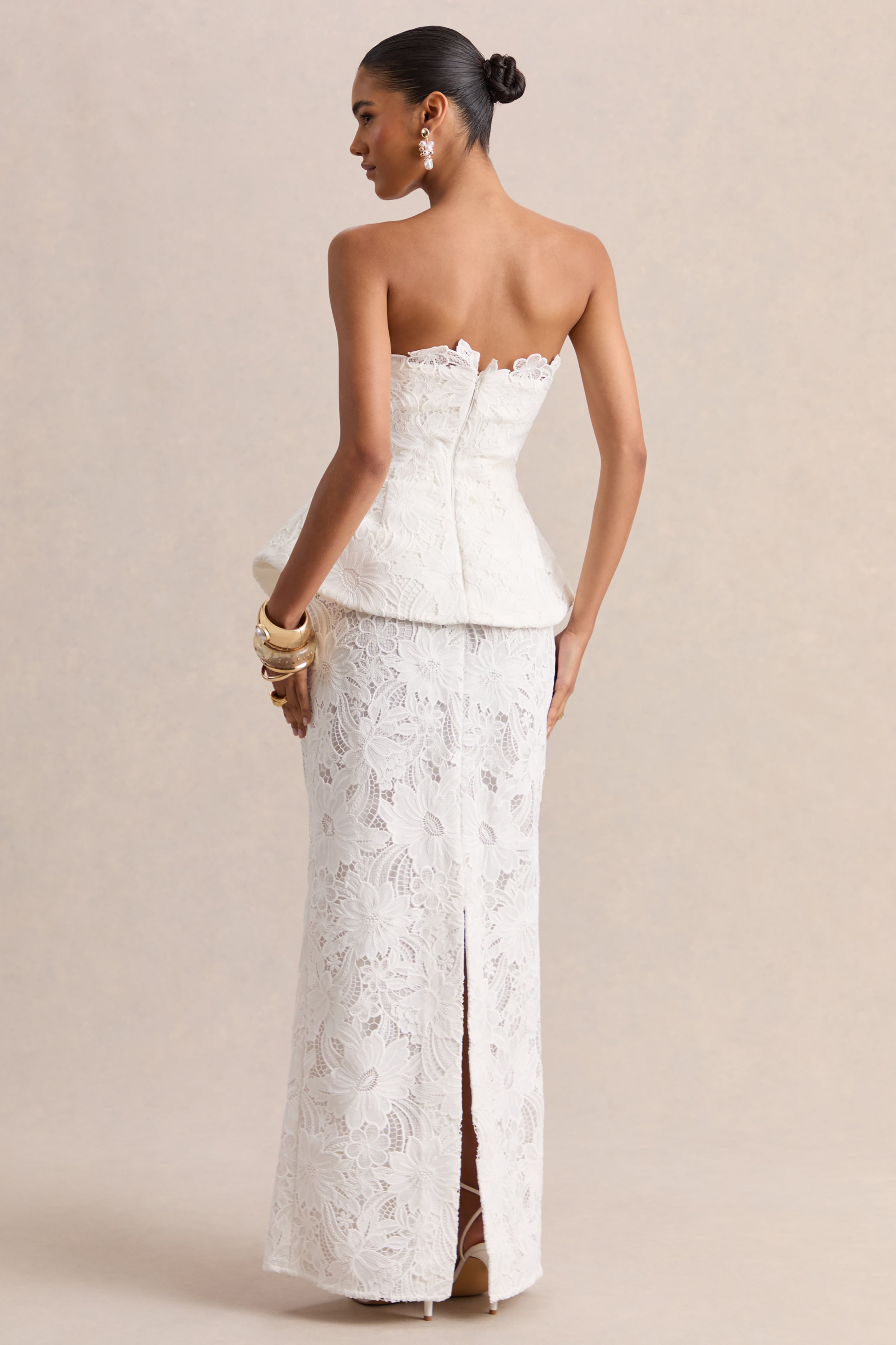 Delvine | White Lace Bandeau Corset Maxi Dress - Image 2