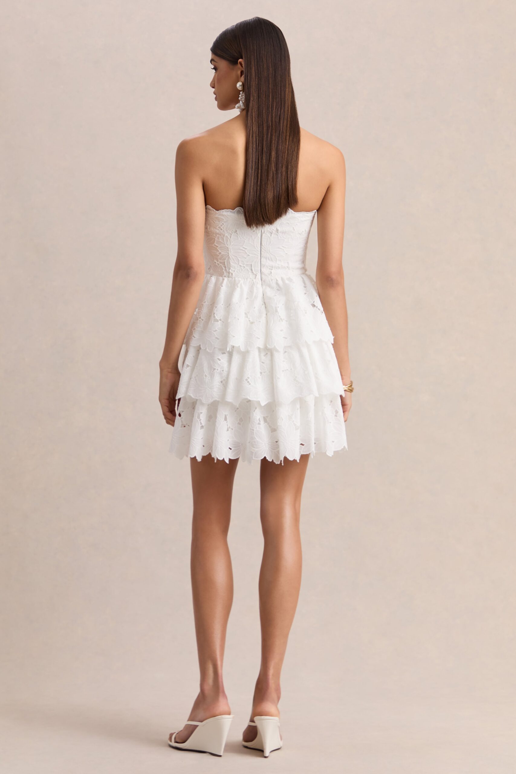 Winona | White Lace Square-Neck Mini Dress With Ruffled Detailing - Image 3