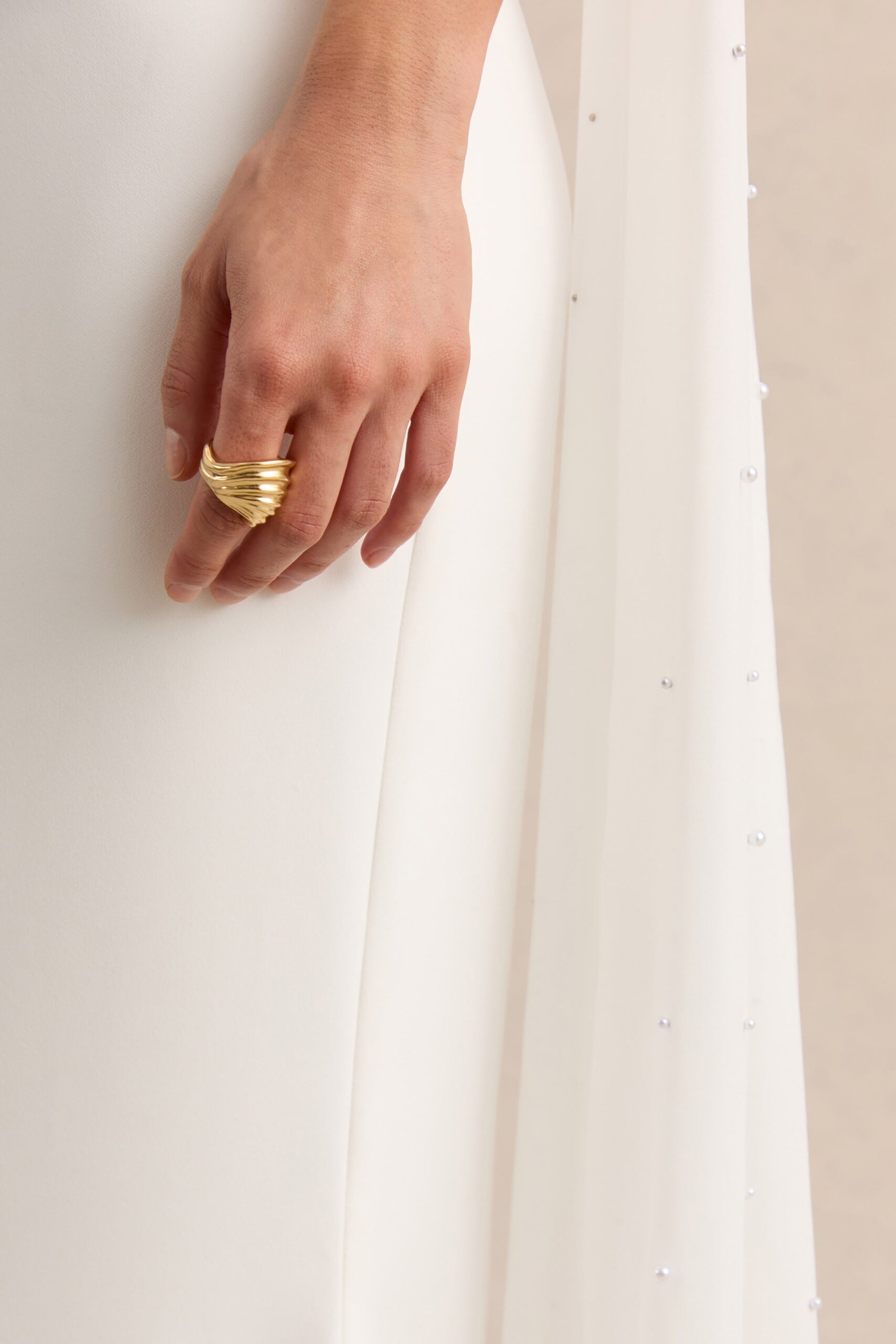 Alina | White Bandeau Maxi-Dress With Cape - Image 8