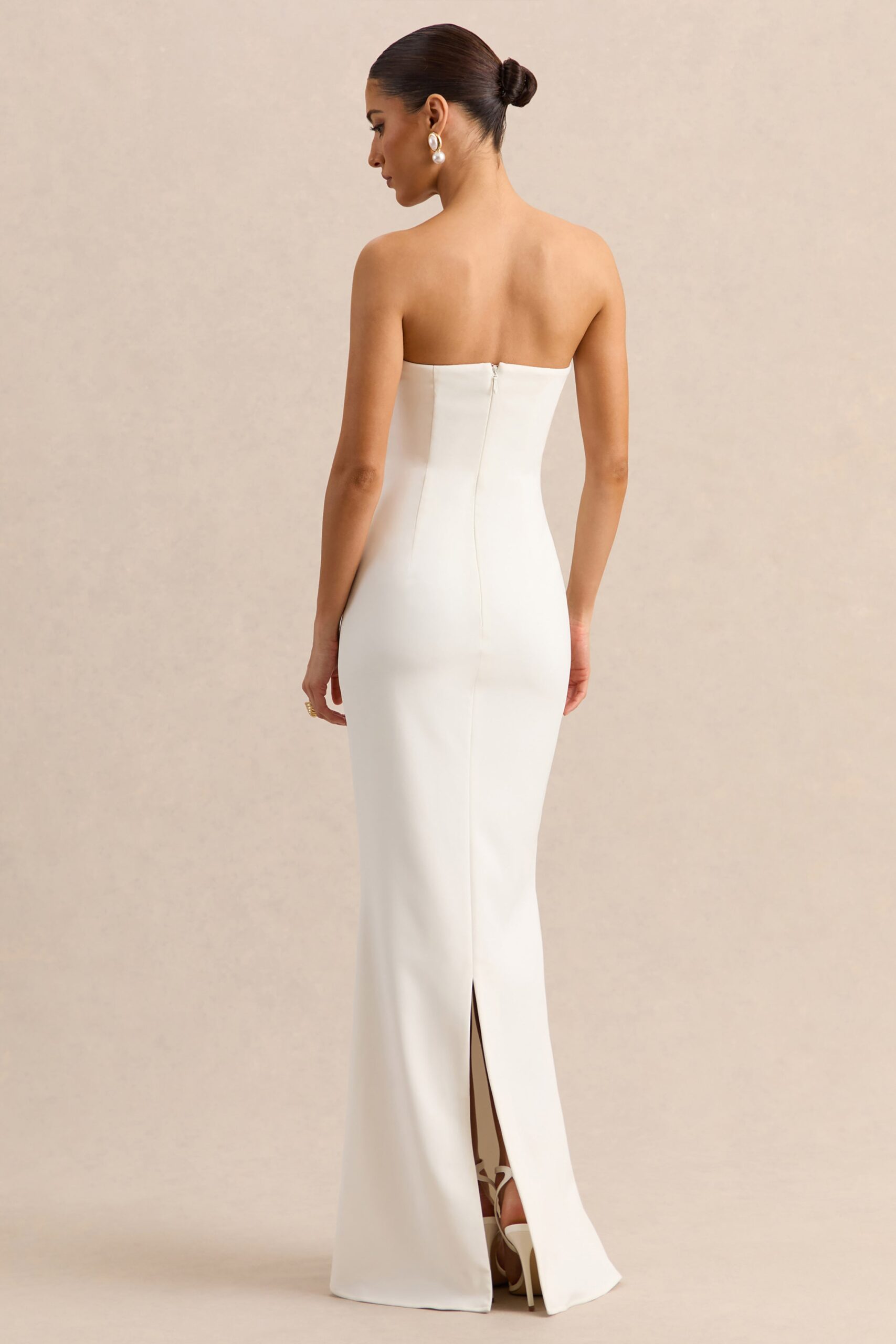 Alina | White Bandeau Maxi-Dress With Cape - Image 7