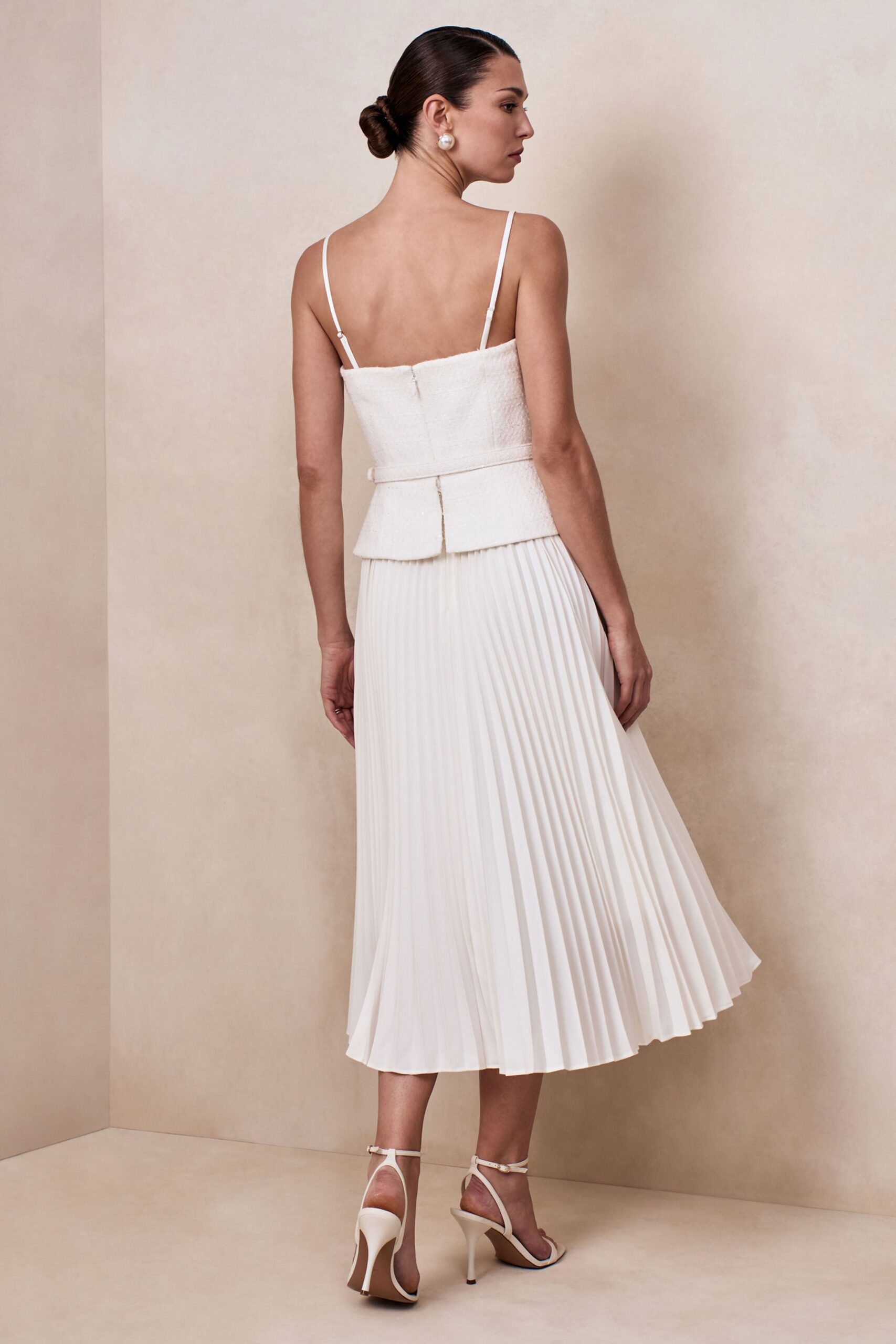 Lizzy | Cream Square-Neck Midi Dress With Pleated-Skirt - Image 3