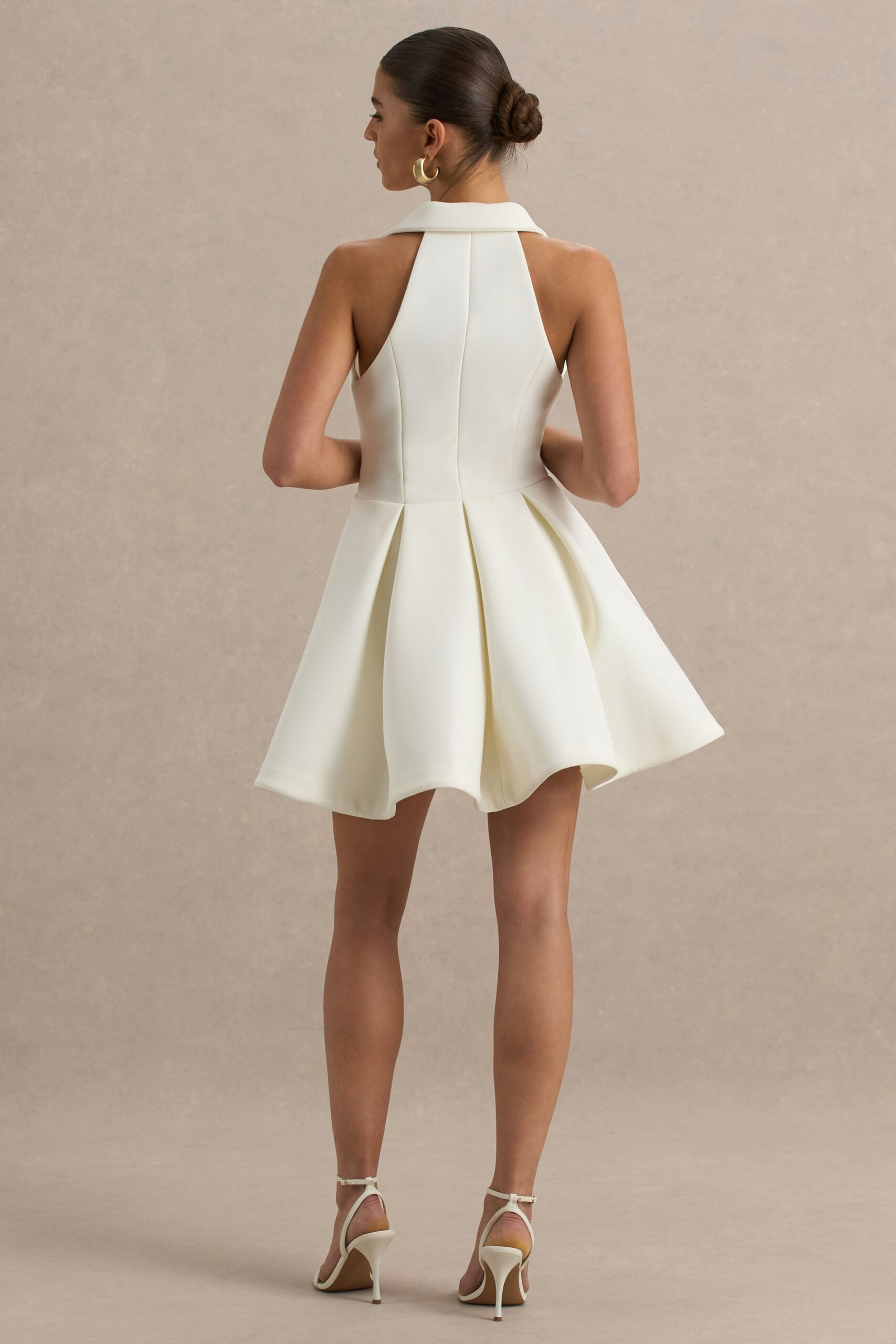 Kyla | White Plunge-Neck Mini Dress - Image 2